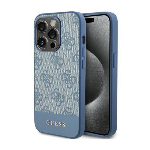 Guess 4G Bottom Stripe Metal Logo Collection - Futrola za iPhone 15 Pro (plava)