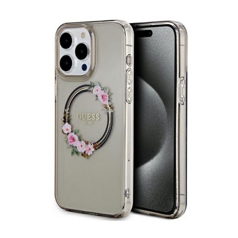 Guess IML Flowers Wreath MagSafe - Case iPhone 15 Pro Max (crna)