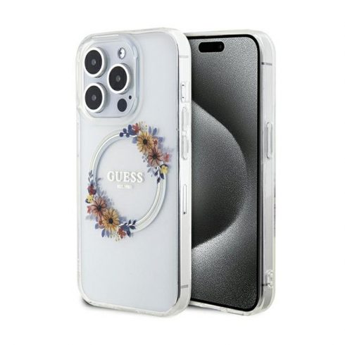 Guess IML Flowers Wreath MagSafe - Case iPhone 15 Pro Max (prozirno)