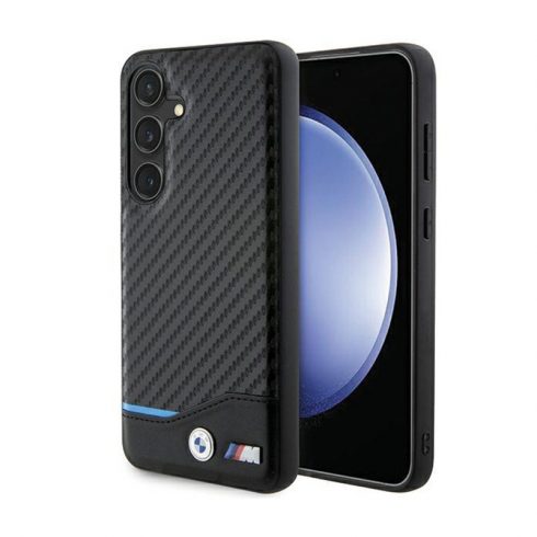 BMW kožna Carbon Blue Line - maska ​​za Samsung Galaxy S24 (crna)