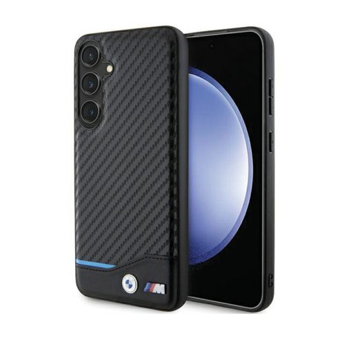 BMW kožna Carbon Blue Line - maska ​​za Samsung Galaxy S24+ (crna)