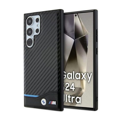 BMW kožna Carbon Blue Line - maska ​​za Samsung Galaxy S24 Ultra (crna)