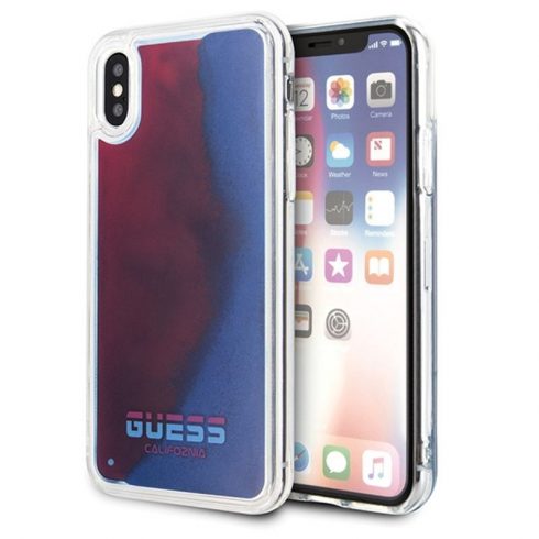 Guess Liquid Glitter Hearts - Maska za iPhone Xs / X (Svijetli u mraku/Crvena)