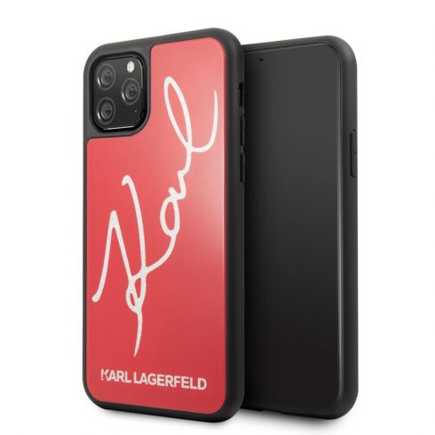 Karl Lagerfeld Double Layers Tempered Glass Signature Glitter Case za iPhone 11 Pro (crvena)