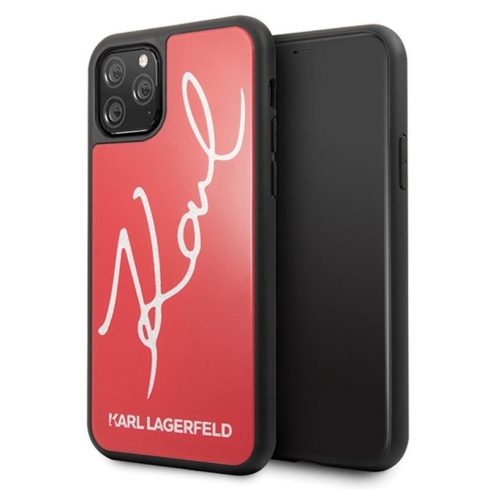 Karl Lagerfeld Double Layers Tempered Glass Signature Glitter Case za iPhone 11 Pro Max (crvena)