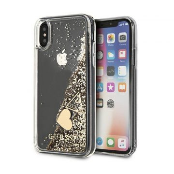   Guess Liquid Glitter Charms - Maska za iPhone Xs / X (zlatna)