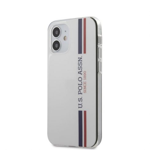 US Polo Assn Shiny Tricolor Stripes - maska ​​za iPhone 12 Mini (bijela)