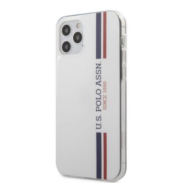   US Polo Assn Shiny Tricolor Stripes - maska ​​za iPhone 12 / iPhone 12 Pro (bijela)