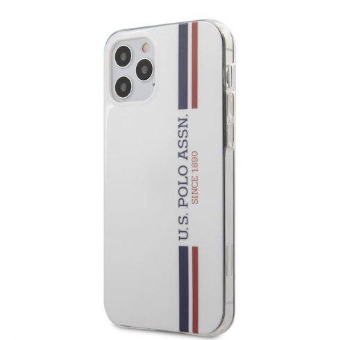 US Polo Assn Shiny Tricolor Stripes - maska ​​za iPhone 12 / iPhone 12 Pro (bijela)