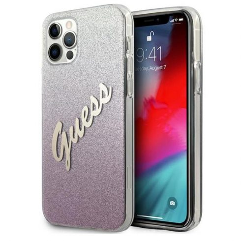 Guess Glitter Gradient Script - maska ​​za iPhone 12 / iPhone 12 Pro (roza)