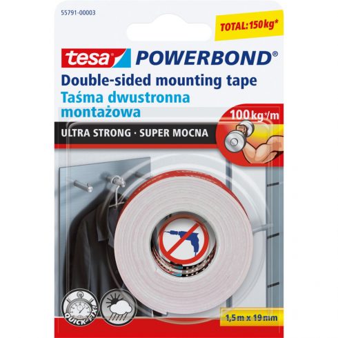 Powerbond pričvrsna traka unutarnja/vanjska 1,5 m: 19 mm (jaka do 10 kg na 10 cm)