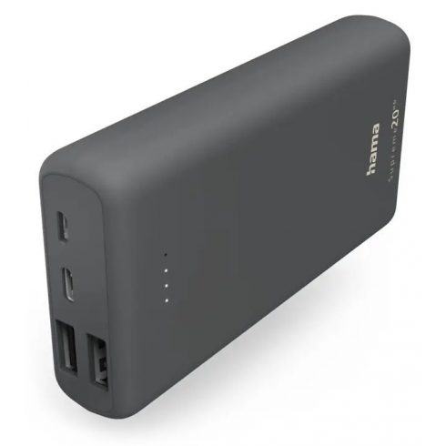 HAMA power bank Supreme 20HD, 20000 mAh, 3 A, 3 izlaza: 1x USB-C, 2x USB-A, mikro USB/USB-C ulaz, siva