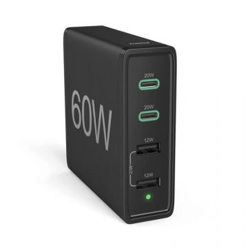   HAMA brzi stolni USB punjač sa postoljem, 2x USB-C PD/QC, 2x USB-A, 60 W