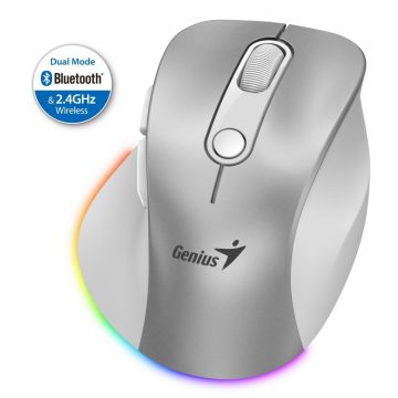   GENIUS Ergo 9000S Pro srebrni/ dvostruki Bluetooth + 2,4 GHz/ 2400 dpi/ bežični/ 6 tipki/ punjivi/ RGB/ srebrni