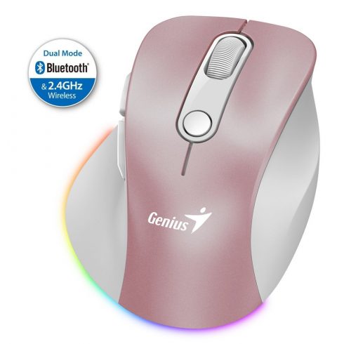 GENIUS Ergo 9000S Pro Pink/ dual Bluetooth + 2.4GHz/ 2400 dpi/ bežični/ 6 tipki/ punjivi/ RGB/ ružičasti