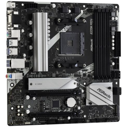 ASRock A520M PRO4 / AMD A520 / AM4 / 4x DDR4 DIMM / M.2 / VGA / HDMI / DP / USB-C / mATX