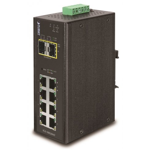 Planet IGS-10020MT průmyslový L3 switch, 8x1Gb, 2x2.5Gb SFP, dual 12-48V DC, -40~75°C, IP30