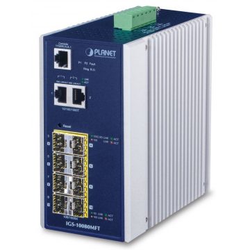   Planet IGS-10080MFT průmyslový L3 switch, 2x1Gb, 6x1Gb SFP, 2x2.5Gb SFP, 12-48VDC, -40~75°C, IP30