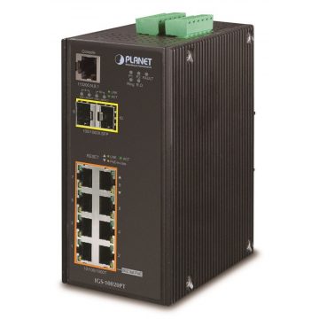   Planet IGS-10020PT průmyslový L3 switch, 8x1Gb, 2x2.5Gb SFP, 8x PoE 802.3at 240W, 48-54VDC, -40~75°C, IP30