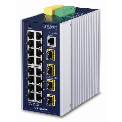 Planet IGS-20040MT L3 prekidač, 16x1Gb, 4x1Gb SFP, 9-48VDC, -40~75°C, IP30