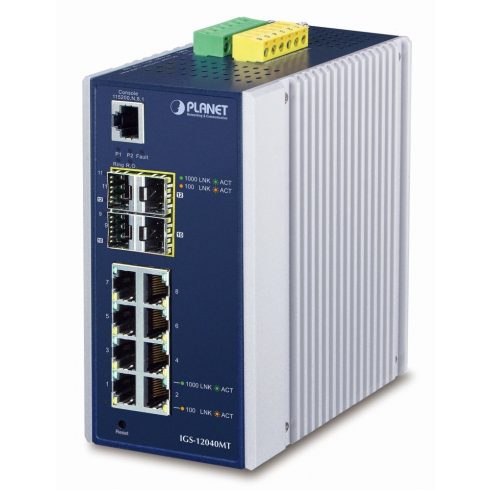 Planet IGS-12040MT L3 prekidač, 8x1Gb, 2x1Gb SFP, 2x2.5Gb SFP, dual 12-72VDC, -40~75°C, IP30