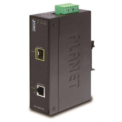 Planet IGT-805AT konvertor 1x 100/1000Base-T,1x SFP 100/1000-X, ESD+EFT, IP30, -40 do 75°C