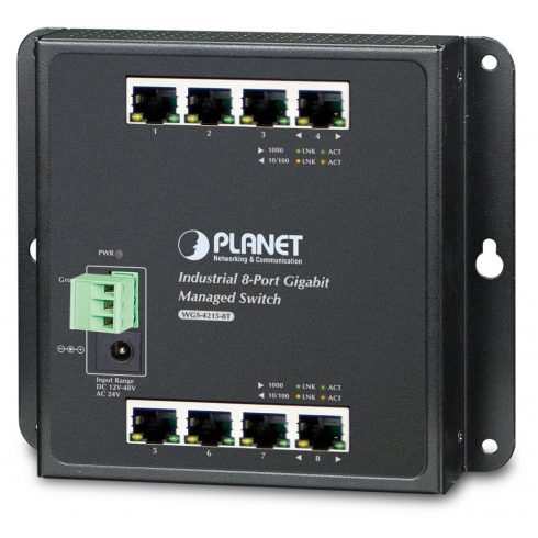 Planet WGS-4215-8T ravni L4 prekidač, 8x1Gb, 12-48VDC/24VAC, -40~75°C, IP30, bez ventilatora