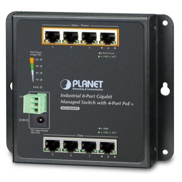   Planet WGS-804HPT ravni L2 prekidač, 8x1Gb, 4x PoE 802.3at 144W, 48-54VDC, -40~75°C, IP30, bez ventilatora