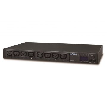   Planet IPM-8220, IP ovládání 8x zásuvek 230V/10A, LED+displej, vatmetrija, mogućnost senzora, rackmount 19/1U