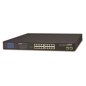   Planet GSW-1820VHP PoE switch, 16x1Gb + 2xSFP 1Gb, LCD, VLAN, extend mód 10Mb-250m, 802.3at 30/300W