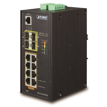   Planet IGS-5225-8P4S industrijski L3 preklopnik, 8x1Gb, 4x1Gb SFP, 8x PoE 802.3at 240W, dual 48-54VDC, -40~75°C, IP30