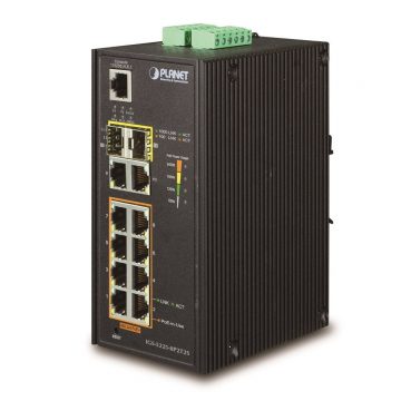   Planet IGS-5225-8P2T2S průmyslový L3 switch, 8x1Gb, 2x1Gb SFP, 8x PoE 802.3at 240W -40~75°C, dual 48-54VDC, IP30