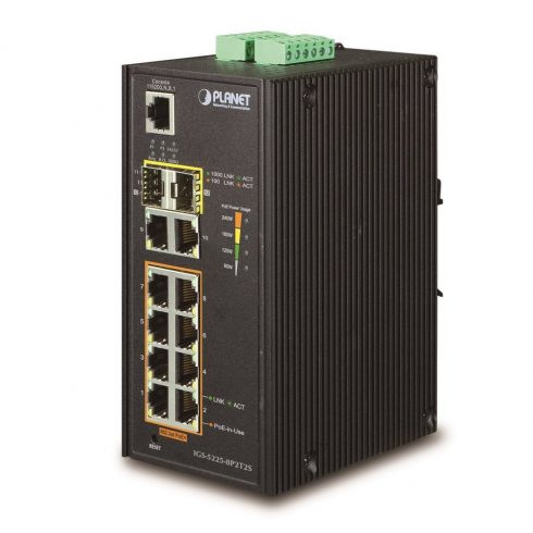 Planet IGS-5225-8P2T2S průmyslový L3 switch, 8x1Gb, 2x1Gb SFP, 8x PoE 802.3at 240W -40~75°C, dual 48-54VDC, IP30