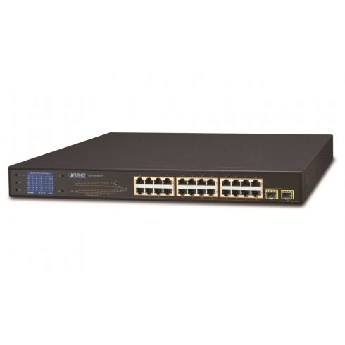 Planet GSW-2620VHP PoE preklopnik, 24x1Gb + 2xSFP 1Gb, LCD, VLAN, način proširenja 10Mb-250m, 802.3at, 802.3az, 300W PoE Proračun