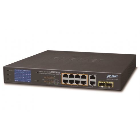 Planet FGSD-1022VHP PoE switch, 8x100, 2x1000-TP/SFP, LCD, VLAN, proširenje moda 10Mb do 250m, IEEE 802.3at<120W