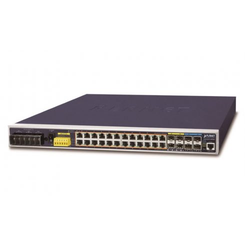 Planet IGS-6325-24P4X průmyslový L3 switch, 24x1Gb, 4x10Gb SFP+, PoE 802.3at 440W, 48-56VDC, -40~75°C, IP30, bez ventilatora