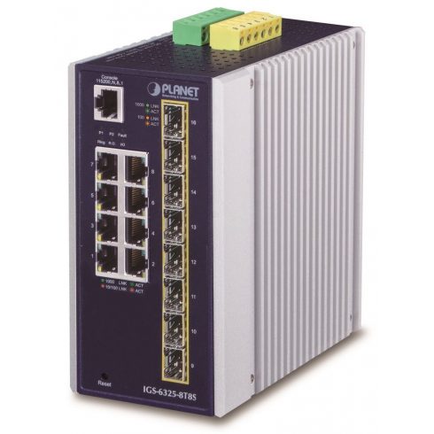 Planet IGS-6325-8T8S industrijski L3 prekidač, 8x1Gb, 8x2.5Gb SFP, 12-48VDC, -40~75°C, IP30, bez ventilatora