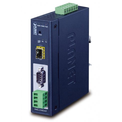 Planet MODBUS industrijski pristupnik RS-232/422/485 na IP, 1x COM, 100Base-FX SFP, RTU/ACSII, -40 do +75°C, 9-48VDC, IP30