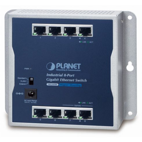 Planet industrijski ravni prekidač 8x 1Gb, 12VDC, IP30, -20/60st, bez ventilatora