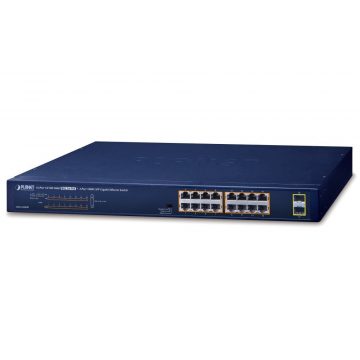   Planet GSW-1820HP PoE switch, 16x1Gb + 2x SFP 1Gb, PoE 802.3at 30/240W, VLAN, extend mode 10Mb-250m, 802.3az