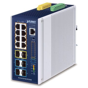   Planet IGS-6329-8UP2S4X průmyslový L3 switch, 8x1Gb, 2x2.5Gb SFP, 4x10Gb SFP+, PoE 802.3bt 360W, 48-54VDC, -40~75°C