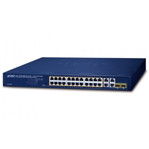 Planet GSW-2824P PoE preklopnik, 26x 1Gb + 2x SFP 1Gb, VLAN, proširenje 10Mb-250m, 802.3at, 802.3az, 250W PoE Budžet