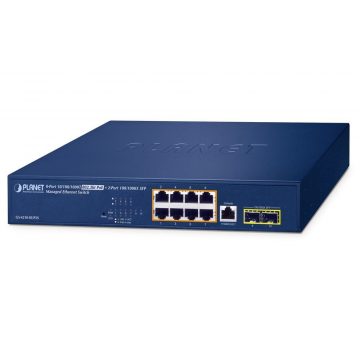   Planet GS-4210-8UP2S L2/L4 prekidač, 8x1Gb, 2x1Gb SFP, 8x PoE 802.3bt 180W, 0~50°C, QoS