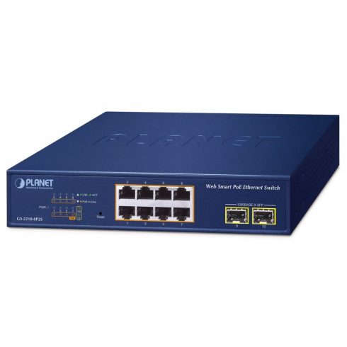 Planet GS-2210-8P2S WEBsmart L2 prekidač, 8x1Gb, 2x1Gb SFP, 8x PoE 802.3at 120W, QoS