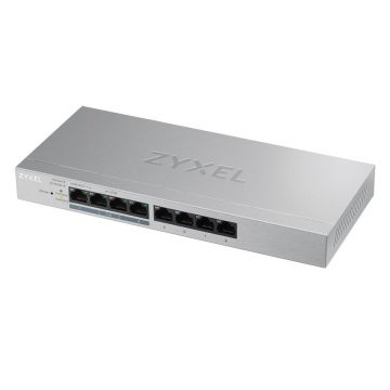   Zyxel GS1200-8HP 8-portni Desktop Gigabit Web Smart switch, 4x PoE 802.3at, PoE proračun 60 W, bez ventilatora