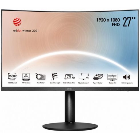 MSI Modern MD271CP/ 27" zakrivljeni/ 1920x1080/ VA/4ms/ 250cd/m2/ 3000:1/ HDMI/ USB-C/ crni