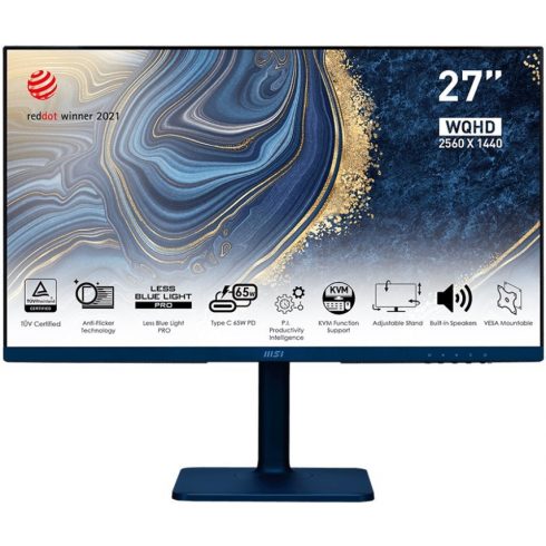 MSI Modern MD272QP Ultramarine/ 27"/ 2560x1440/ IPS/ 4ms/ 300cd/m2/ 1000:1/ HDMI/ DP/ USB/ USB-C/ plava