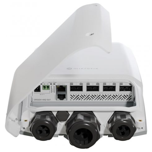 Mikrotik Cloud Switch CRS504-4XQ-OUT, 650 MHz CPU, 128 MB RAM, 1x LAN, 4x QSFP28, 2x PSU, L5, vanjski