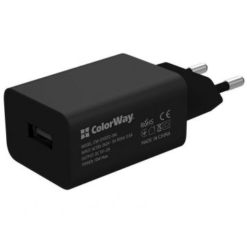   COLORWAY 1x USB/ mrežni punjač/ 10W/ 100V-240V/ Black + Apple Lightning kabel 1m