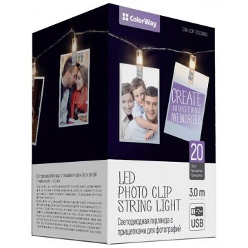   COLORWAY LED foto klinovi / 20 LED dioda / duljina 3 m / topla bijela / USB napajanje